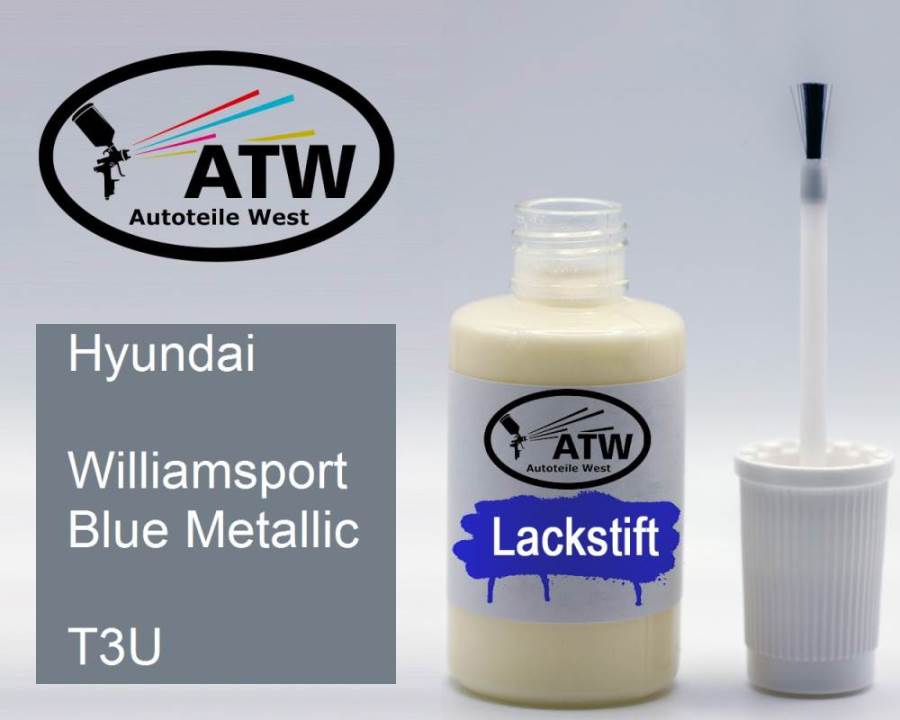 Hyundai, Williamsport Blue Metallic, T3U: 20ml Lackstift, von ATW Autoteile West.